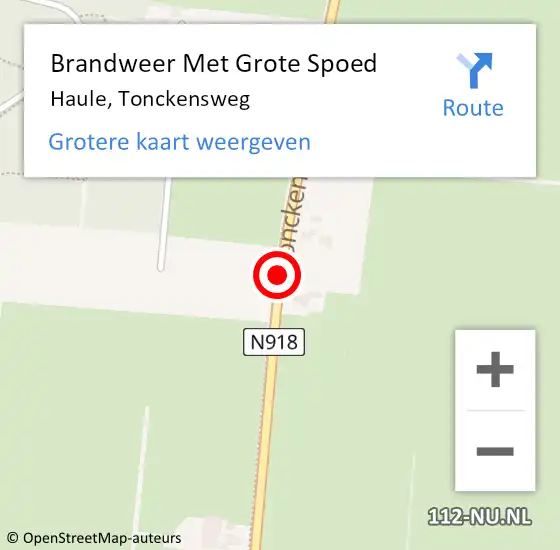 Locatie op kaart van de 112 melding: Brandweer Met Grote Spoed Naar Haule, Tonckensweg op 21 maart 2020 12:34