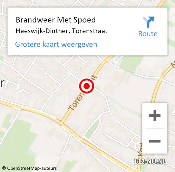 Locatie op kaart van de 112 melding: Brandweer Met Spoed Naar Heeswijk-Dinther, Torenstraat op 21 maart 2020 12:40