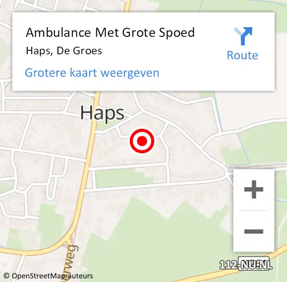 Locatie op kaart van de 112 melding: Ambulance Met Grote Spoed Naar Haps, De Groes op 21 maart 2020 12:49