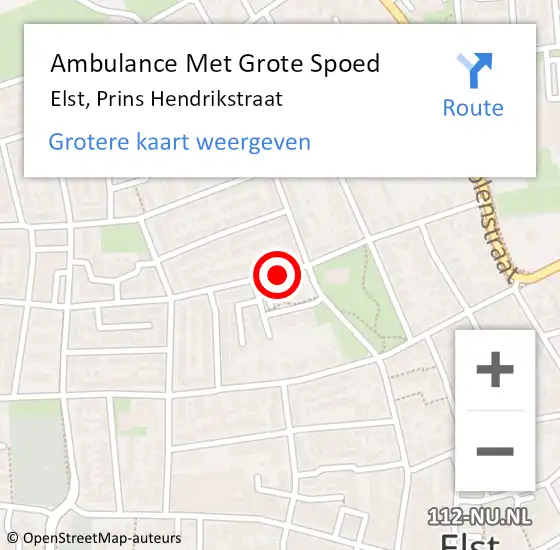 Locatie op kaart van de 112 melding: Ambulance Met Grote Spoed Naar Elst, Prins Hendrikstraat op 21 maart 2020 12:54