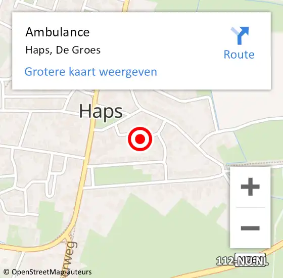 Locatie op kaart van de 112 melding: Ambulance Haps, De Groes op 21 maart 2020 13:27