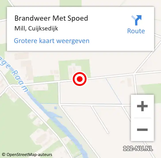 Locatie op kaart van de 112 melding: Brandweer Met Spoed Naar Mill, Cuijksedijk op 21 maart 2020 13:44