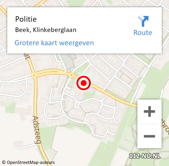 Locatie op kaart van de 112 melding: Politie Beek, Klinkeberglaan op 21 maart 2020 14:15