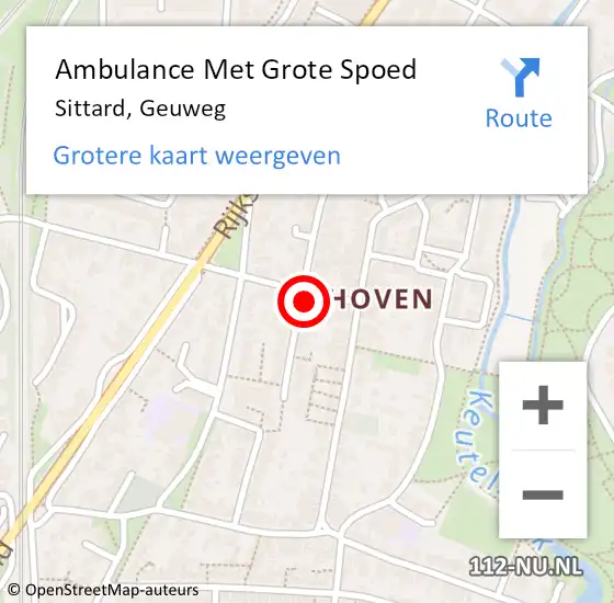 Locatie op kaart van de 112 melding: Ambulance Met Grote Spoed Naar Sittard, Geuweg op 1 mei 2014 22:21