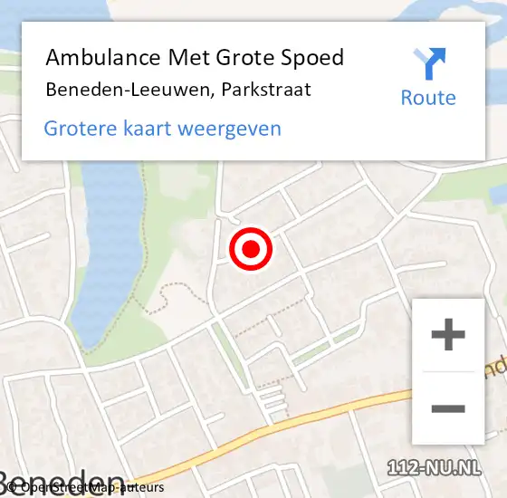 Locatie op kaart van de 112 melding: Ambulance Met Grote Spoed Naar Beneden-Leeuwen, Parkstraat op 21 maart 2020 18:16