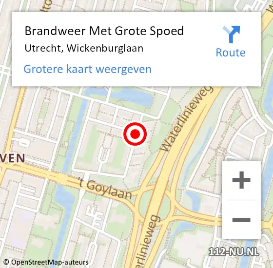 Locatie op kaart van de 112 melding: Brandweer Met Grote Spoed Naar Utrecht, Wickenburglaan op 21 maart 2020 19:23