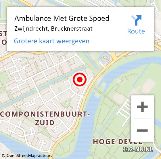Locatie op kaart van de 112 melding: Ambulance Met Grote Spoed Naar Zwijndrecht, Brucknerstraat op 21 maart 2020 21:22