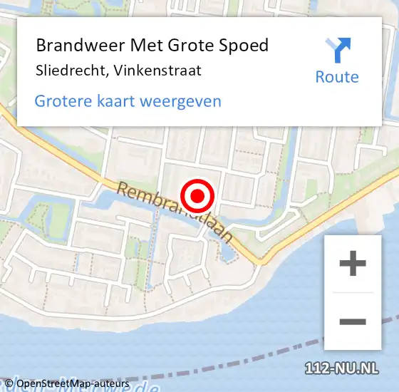 Locatie op kaart van de 112 melding: Brandweer Met Grote Spoed Naar Sliedrecht, Vinkenstraat op 22 maart 2020 00:24