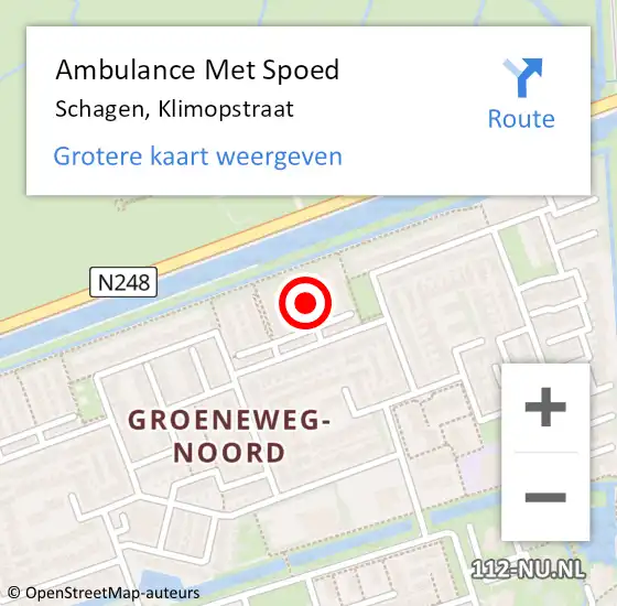 Locatie op kaart van de 112 melding: Ambulance Met Spoed Naar Schagen, Klimopstraat op 22 maart 2020 02:48