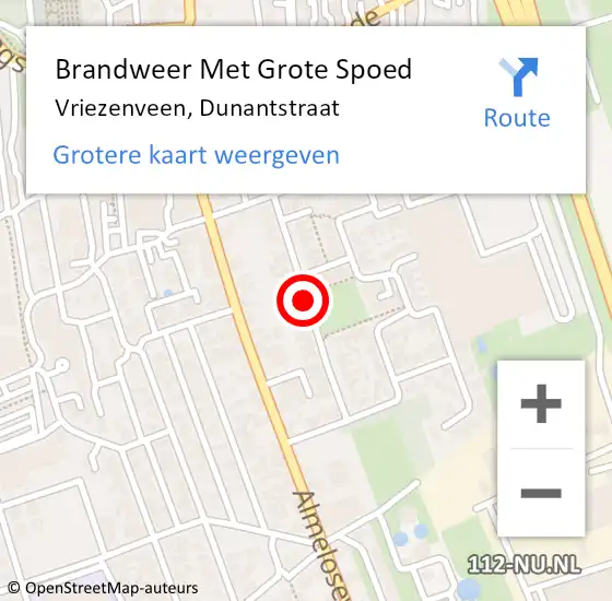 Locatie op kaart van de 112 melding: Brandweer Met Grote Spoed Naar Vriezenveen, Dunantstraat op 22 maart 2020 06:47