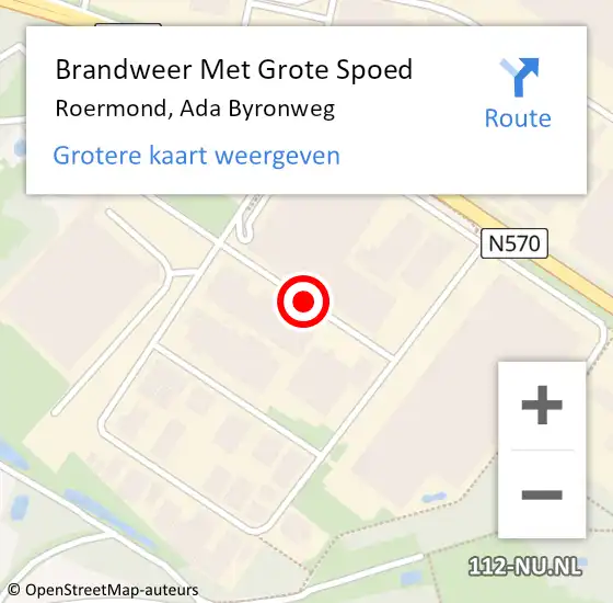 Locatie op kaart van de 112 melding: Brandweer Met Grote Spoed Naar Roermond, Ada Byronweg op 22 maart 2020 10:13