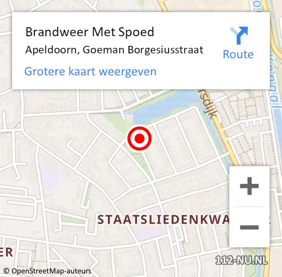 Locatie op kaart van de 112 melding: Brandweer Met Spoed Naar Apeldoorn, Goeman Borgesiusstraat op 2 mei 2014 00:13