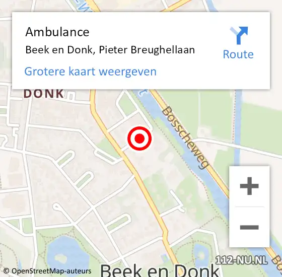 Locatie op kaart van de 112 melding: Ambulance Beek en Donk, Pieter Breughellaan op 22 maart 2020 17:33