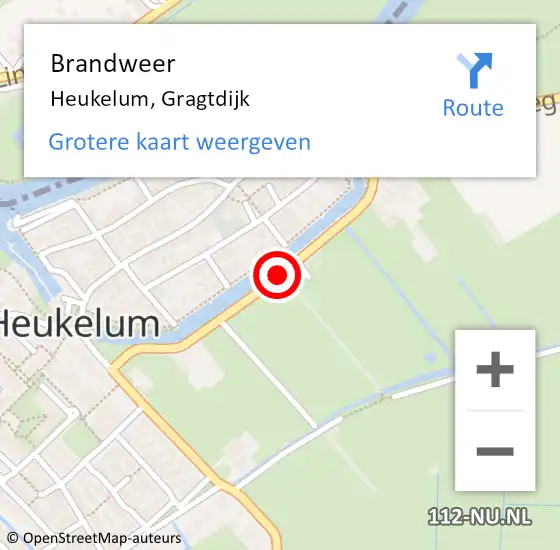 Locatie op kaart van de 112 melding: Brandweer Heukelum, Gragtdijk op 22 maart 2020 17:33