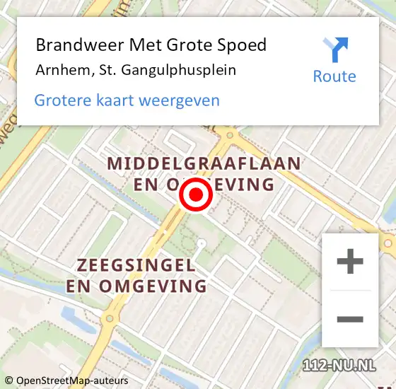 Locatie op kaart van de 112 melding: Brandweer Met Grote Spoed Naar Arnhem, St. Gangulphusplein op 22 maart 2020 18:17