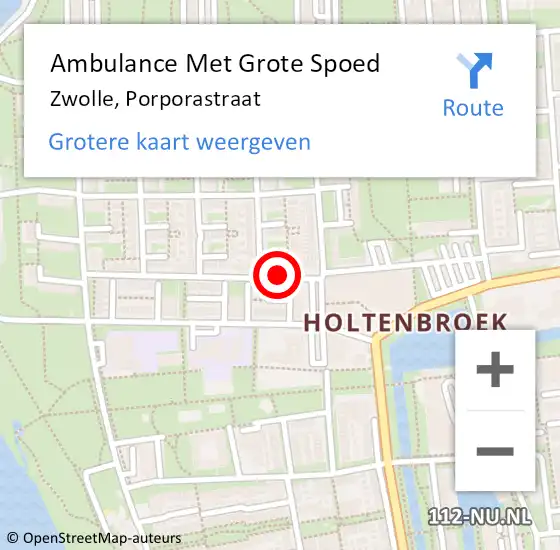 Locatie op kaart van de 112 melding: Ambulance Met Grote Spoed Naar Zwolle, Porporastraat op 22 maart 2020 19:40