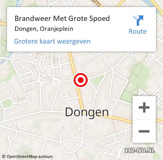 Locatie op kaart van de 112 melding: Brandweer Met Grote Spoed Naar Dongen, Oranjeplein op 22 maart 2020 21:08