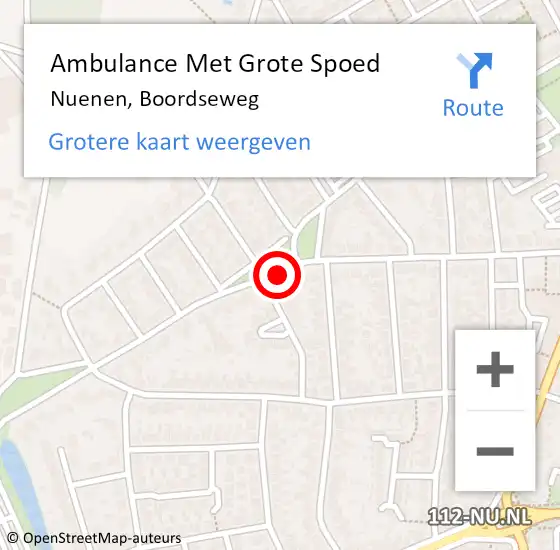 Locatie op kaart van de 112 melding: Ambulance Met Grote Spoed Naar Nuenen, Boordseweg op 23 maart 2020 07:30