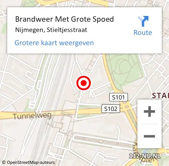 Locatie op kaart van de 112 melding: Brandweer Met Grote Spoed Naar Nijmegen, Stieltjesstraat op 23 maart 2020 07:42