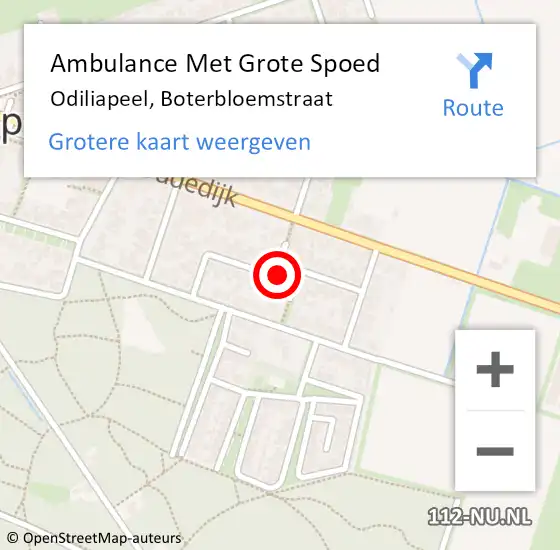 Locatie op kaart van de 112 melding: Ambulance Met Grote Spoed Naar Odiliapeel, Boterbloemstraat op 23 maart 2020 11:09