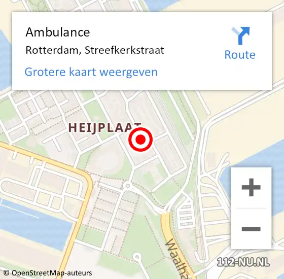 Locatie op kaart van de 112 melding: Ambulance Rotterdam, Streefkerkstraat op 23 maart 2020 13:22