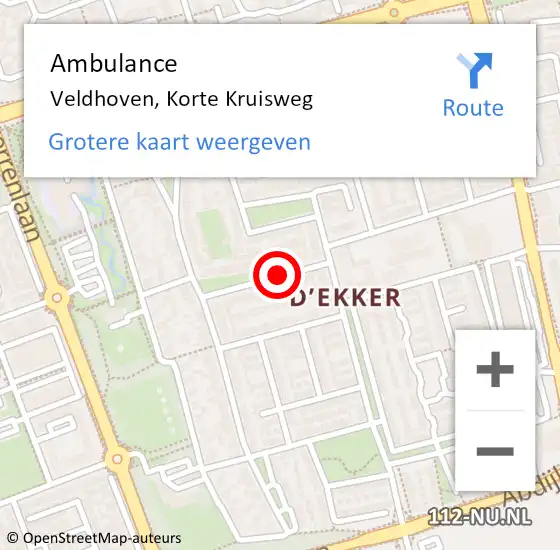 Locatie op kaart van de 112 melding: Ambulance Veldhoven, Korte Kruisweg op 23 maart 2020 15:03