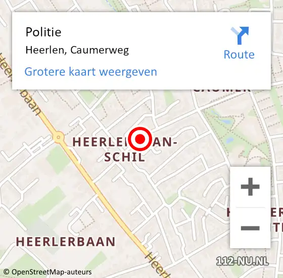 Locatie op kaart van de 112 melding: Politie Heerlen, Caumerweg op 23 maart 2020 15:39