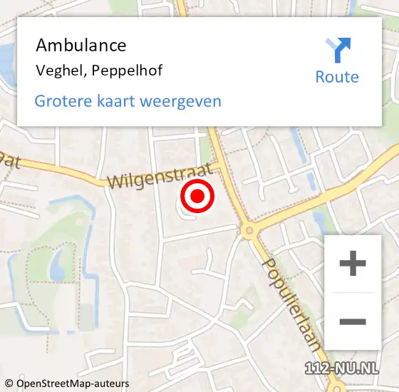 Locatie op kaart van de 112 melding: Ambulance Veghel, Peppelhof op 23 maart 2020 16:21