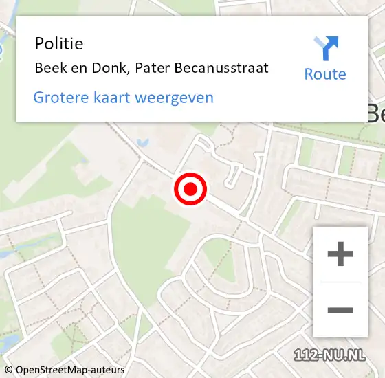 Locatie op kaart van de 112 melding: Politie Beek en Donk, Pater Becanusstraat op 23 maart 2020 17:22