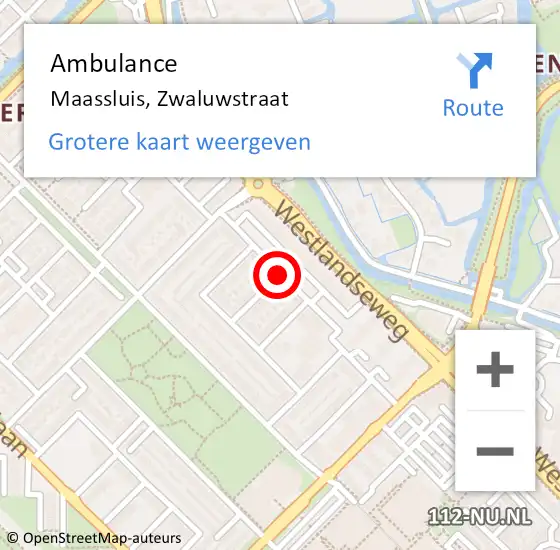 Locatie op kaart van de 112 melding: Ambulance Maassluis, Zwaluwstraat op 23 maart 2020 21:55