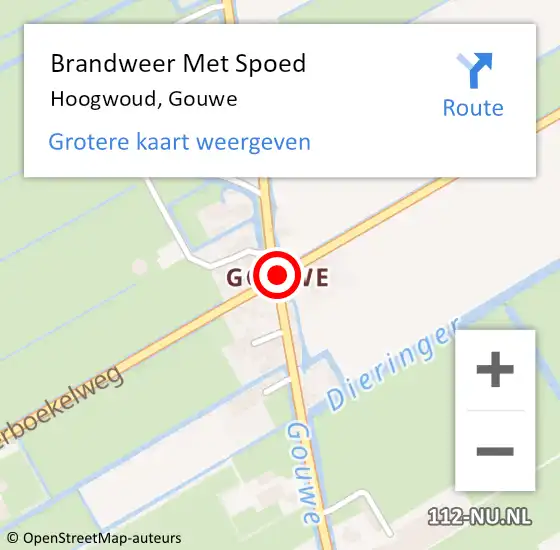 Locatie op kaart van de 112 melding: Brandweer Met Spoed Naar Hoogwoud, Gouwe op 23 maart 2020 23:14