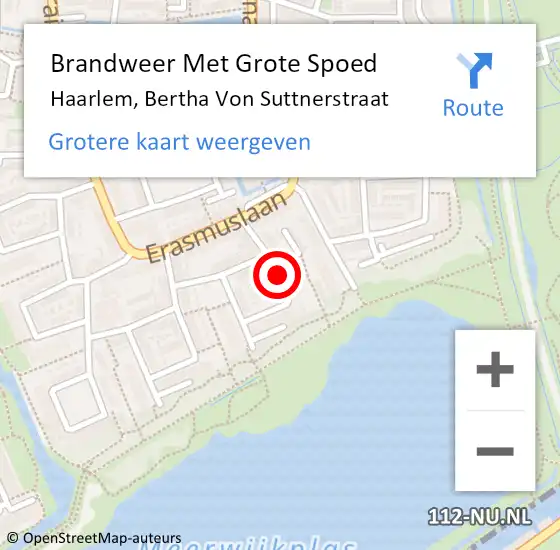 Locatie op kaart van de 112 melding: Brandweer Met Grote Spoed Naar Haarlem, Bertha Von Suttnerstraat op 24 maart 2020 02:27