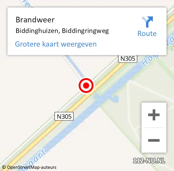 Locatie op kaart van de 112 melding: Brandweer Biddinghuizen, Biddingringweg op 24 maart 2020 08:37