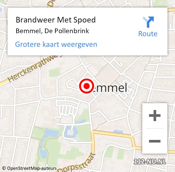 Locatie op kaart van de 112 melding: Brandweer Met Spoed Naar Bemmel, De Pollenbrink op 24 maart 2020 10:47