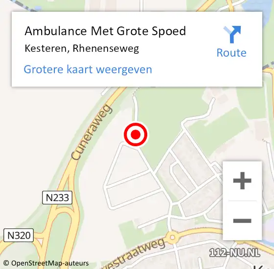 Locatie op kaart van de 112 melding: Ambulance Met Grote Spoed Naar Kesteren, Rhenenseweg op 24 maart 2020 10:59