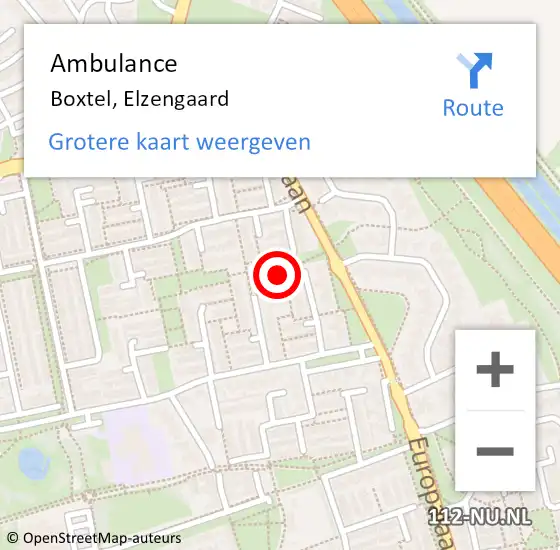 Locatie op kaart van de 112 melding: Ambulance Boxtel, Elzengaard op 24 maart 2020 12:09