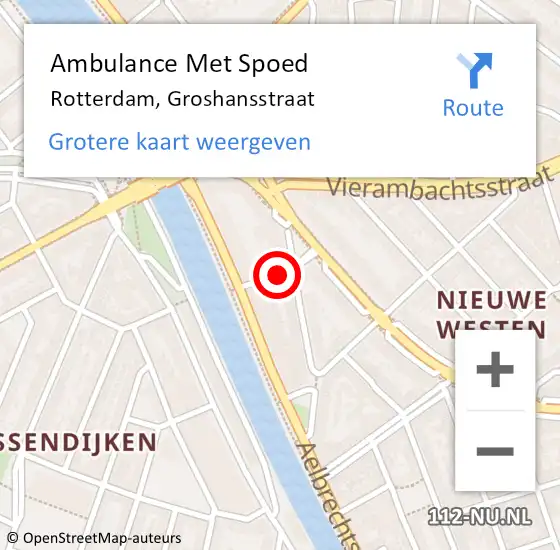 Locatie op kaart van de 112 melding: Ambulance Met Spoed Naar Rotterdam, Groshansstraat op 24 maart 2020 12:28