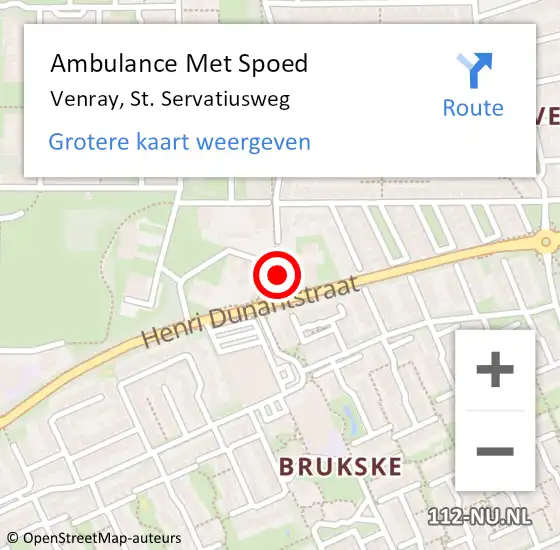 Locatie op kaart van de 112 melding: Ambulance Met Spoed Naar Venray, St. Servatiusweg op 24 maart 2020 13:17