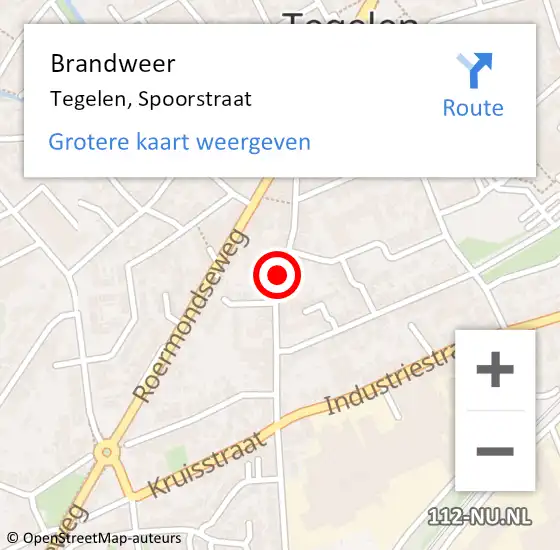 Locatie op kaart van de 112 melding: Brandweer Tegelen, Spoorstraat op 24 maart 2020 14:02