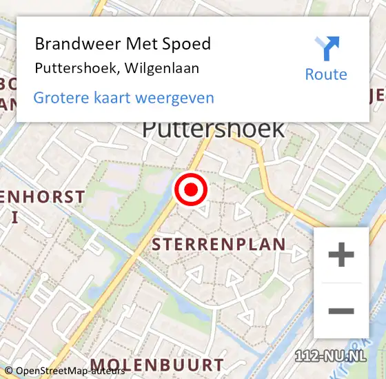 Locatie op kaart van de 112 melding: Brandweer Met Spoed Naar Puttershoek, Wilgenlaan op 24 maart 2020 15:00