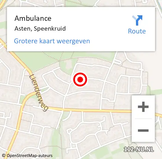 Locatie op kaart van de 112 melding: Ambulance Asten, Speenkruid op 24 maart 2020 15:32