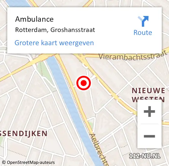 Locatie op kaart van de 112 melding: Ambulance Rotterdam, Groshansstraat op 24 maart 2020 15:43