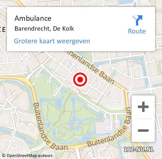 Locatie op kaart van de 112 melding: Ambulance Barendrecht, De Kolk op 24 maart 2020 16:04