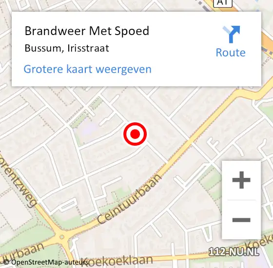 Locatie op kaart van de 112 melding: Brandweer Met Spoed Naar Bussum, Irisstraat op 24 maart 2020 16:45