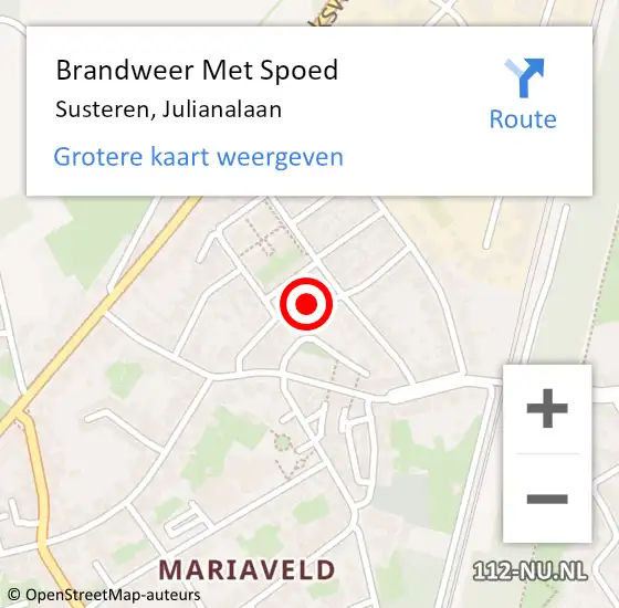 Locatie op kaart van de 112 melding: Brandweer Met Spoed Naar Susteren, Julianalaan op 24 maart 2020 17:22