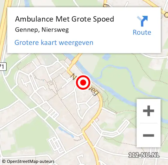 Locatie op kaart van de 112 melding: Ambulance Met Grote Spoed Naar Gennep, Niersweg op 24 maart 2020 18:23