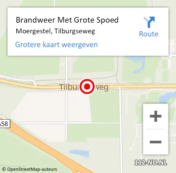 Locatie op kaart van de 112 melding: Brandweer Met Grote Spoed Naar Moergestel, Tilburgseweg op 24 maart 2020 23:42