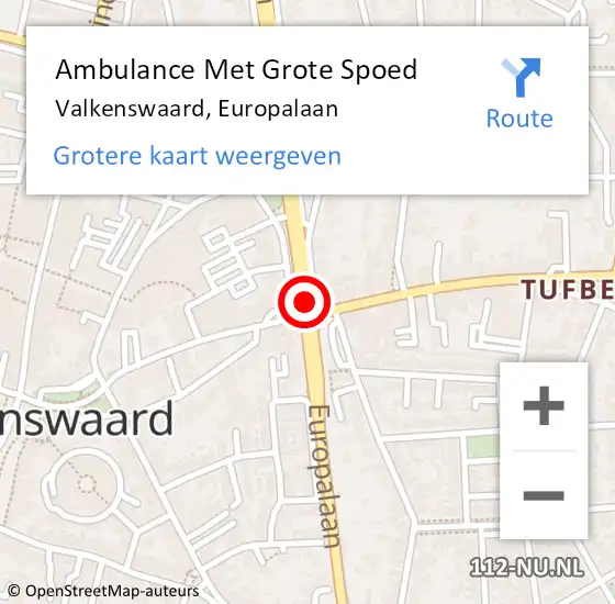 Locatie op kaart van de 112 melding: Ambulance Met Grote Spoed Naar Valkenswaard, Europalaan op 25 maart 2020 00:12