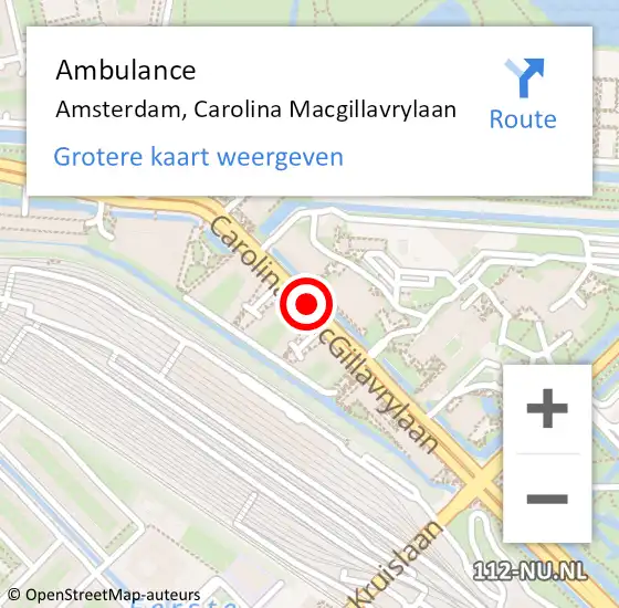 Locatie op kaart van de 112 melding: Ambulance Amsterdam, Carolina Macgillavrylaan op 25 maart 2020 04:35