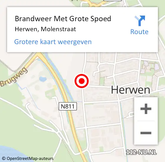 Locatie op kaart van de 112 melding: Brandweer Met Grote Spoed Naar Herwen, Molenstraat op 25 maart 2020 08:49